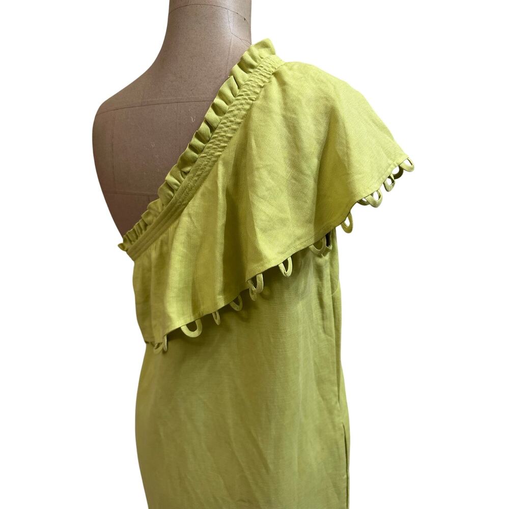 APIECE APART Mini Dress One Shoulder Ruffle Yellow Linen Blend - Picture 6 of 7